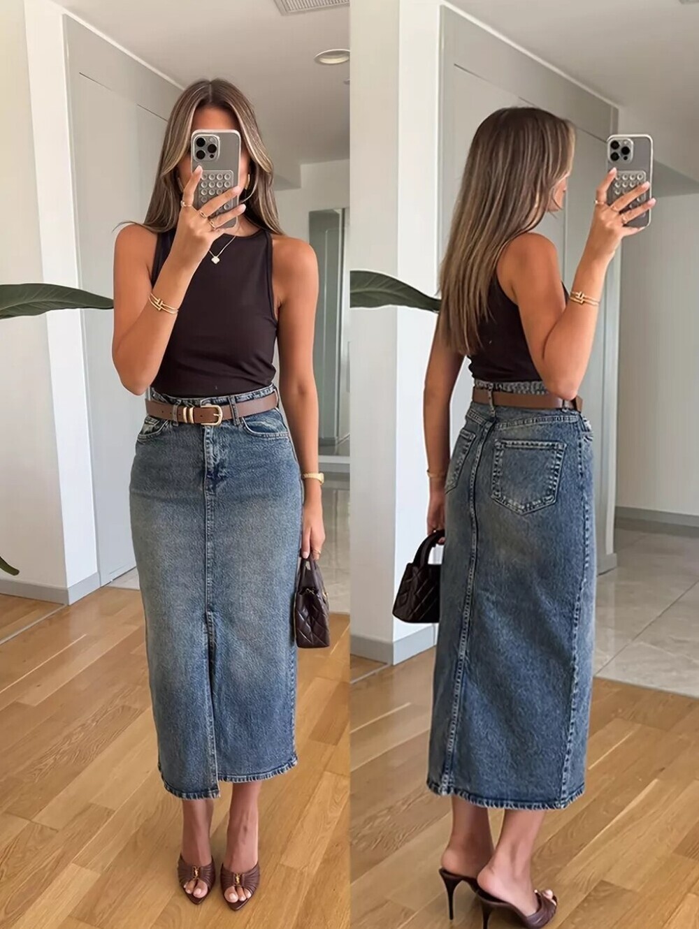 Slit Front Denim Skirt - Picture 2 of 5